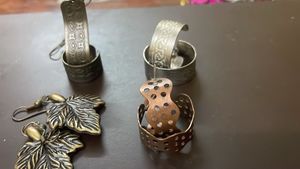 Four Boho Leaf Hoop & Cuff Earrings Set