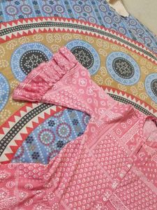 zudio branded Pink Printed Cotton Kurta