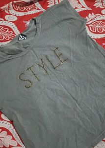 Stylish Grey T-Shirt with Embellishments