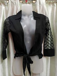 Black Sheer Sleeve Tie Top