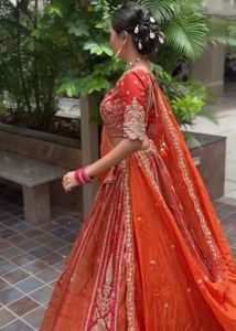 Stunning Red &amp; Gold Embellished Lehenga Choli