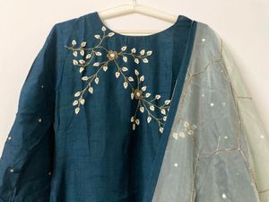 Pearl Embroidered Teal Complete 3 Piece Suit Set