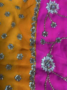 Embroidered Pink &amp; Yellow Saree