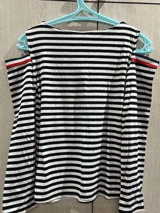 Striped Cold Shoulder Top with Charm