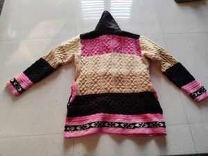 Patchwork Knit Hooded Cardigan