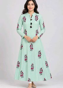 Mint Green Floral Anarkali Kurta