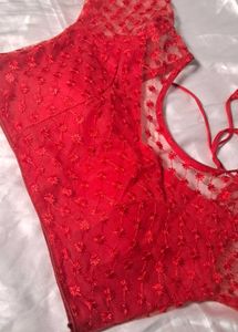 Red Embroidered Net Blouse