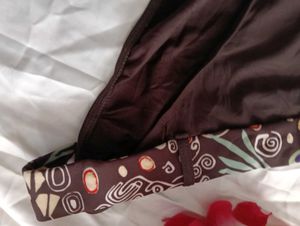Brown Bikini Bottom with Patterned Waistband