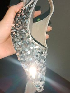 Sparkling Silver Sequin Heels