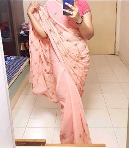 Elegant Pink Embroidered chiffon Saree