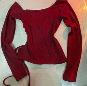 Chic Red Long Sleeve Off-Shoulder Top