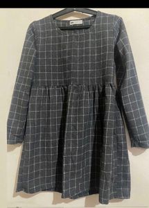 Winter Korean Gray Plaid Mini  Dress