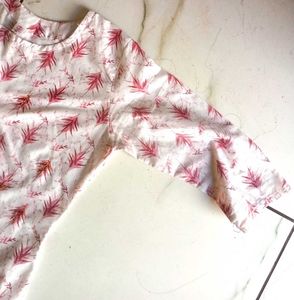 White Kurta with Pink Print