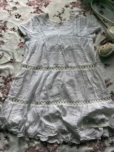 White Boho Tiered Lace Trim Gown