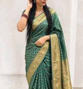 Elegant Teal & Gold Brocade Saree