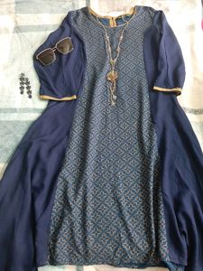 Avaasaa S Golden Blockprint Navi Dress