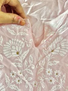 Pink Embroidered Cotton Kurta