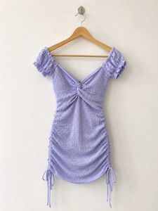 Lilac Ruched Off-Shoulder Mini Dress