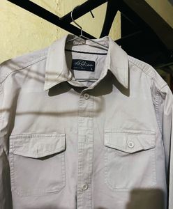 SOLID BONE GREY DOUBLE POCKET OVERSHIRT
