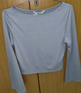 Grey Fitted flutter sleeve top