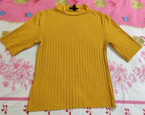 Mustard Yellow Ribbed Mock Neck Top