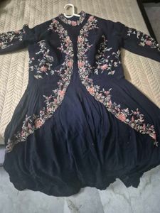 Navy blue heavy embroided indo western gown