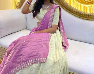 Cream &amp; purple Lehenga choli set