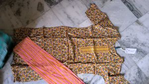 Mustard Floral Kurta Set with Pink Palazzo