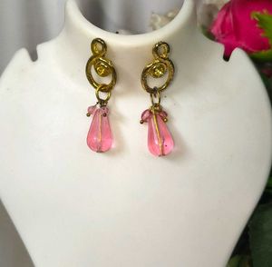 Chic Pink &amp; Gold Necklace Stone Jarkan Metal Set
