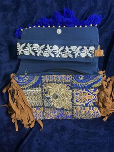 Bohemian Blue Embroidered Crossbody Bag
