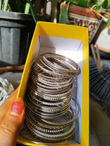 silver Set of Sparkling Bangles