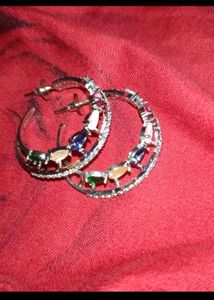 Colorful Ad Gemstone Hoop Earrings