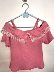 Cute Pink Lace Trim Top