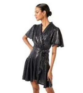 Sparkling Black Sequined Wrap Dress