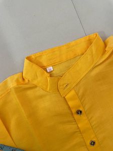 Men's Yellow Kurta with White Pajama Set
