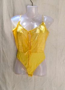 I. Yellow Lace Trim Bodysuit