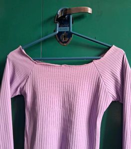 Purple Ribbed Long Sleeve Crop Top