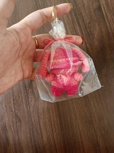 Crochet cute red bow bunny keychain