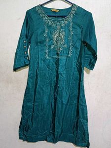 Teal Embroidered Kurta