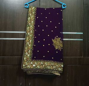 Stunning Embroidered Purple Saree