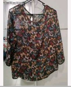Sheer Floral Print Tunic top with vest