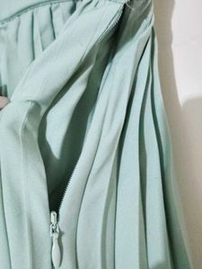 Sea Green Pleated Crepe Flared Skirt