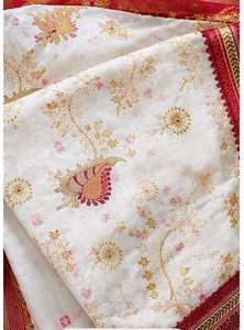Traditional Bengali Saree with Floral Embroidery &
