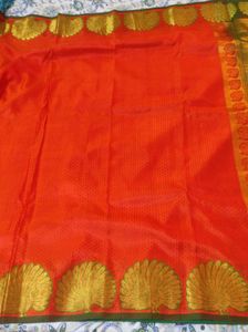 Vibrant Orange &amp; Gold Silk Saree
