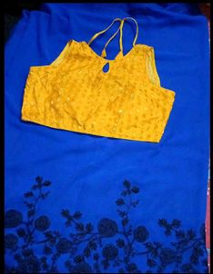 Blue saree with beautiful Yellow Blouse