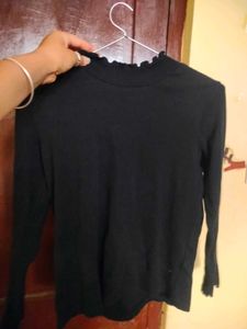 Black High Neck Ruffled Long Sleeve Top