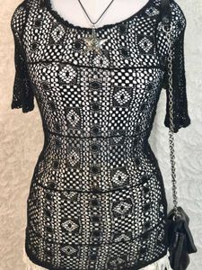Sheer Crochet Black Top