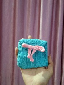 Handmade Knitted Teal Pouch
