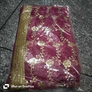 beautiful saree with blowse golden sequence