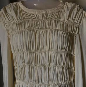Cream Smocked Long Sleeve Dress